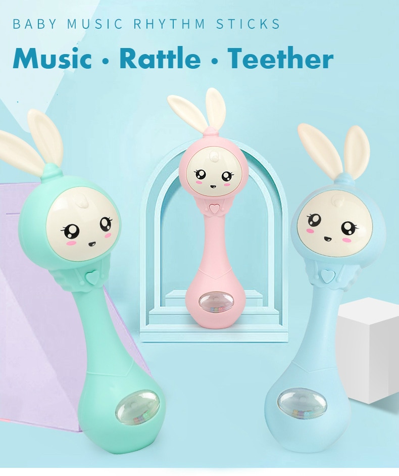 Baby Music Flashing Teether Rattle Toys Cute Rabbit Hand Bells Mobile Infant Pacifier Weep Tear Newborn Early Educational Toys